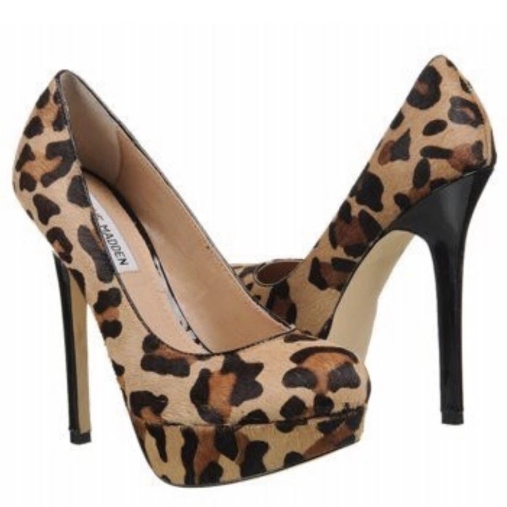 Women’s Steve Madden Bevv Leather Pony Hair Upper Platform Pumps Size 7